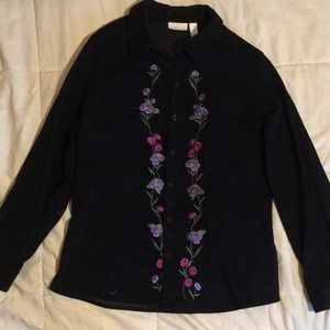 Cascade Blue Long Sleeve Black Button Down